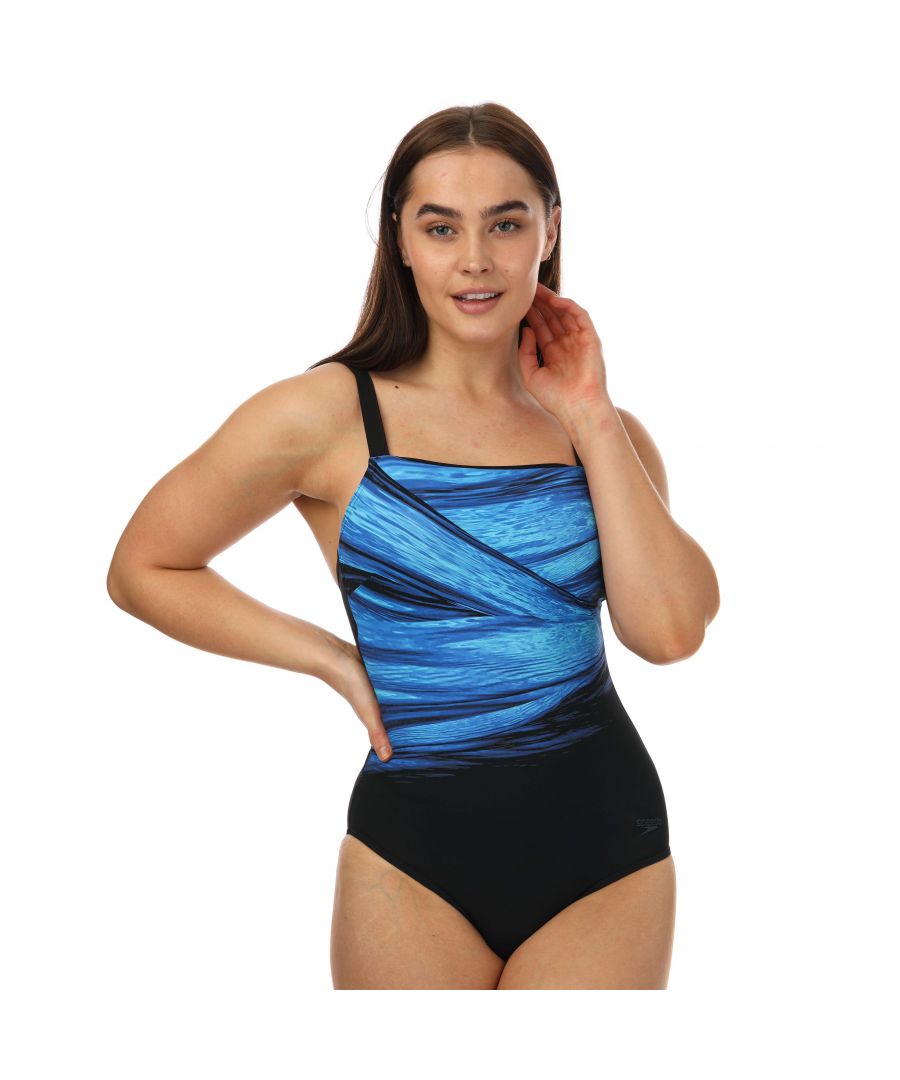 Women's Speedo Sculpture AmberGlow Printed Swimsuit in black blue