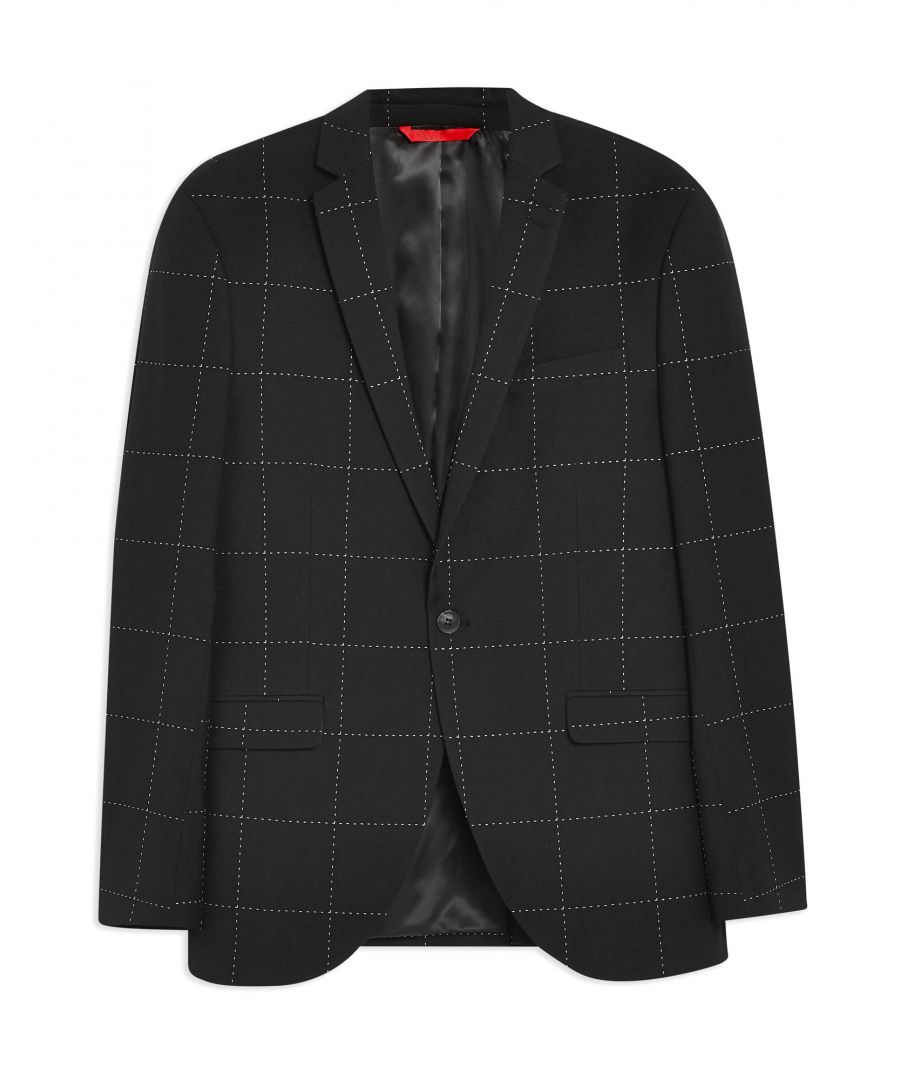 twill, darts, checked, multipockets, single chest pocket, three internal pockets, 1 button, lapel collar, single-breasted , long sleeves, fully lined, back split, stretch