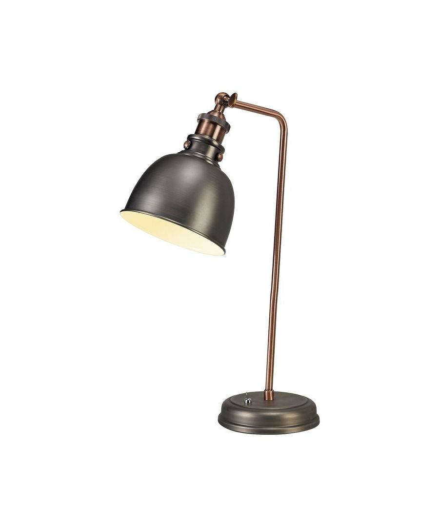 Adjustable Table Lamp, 1 x E27, Antique Silver, Copper, White | Finish: Copper, Antique Silver | Shade Finish: Antique Silver | IP Rating: IP20 | Height (cm): 50 | Length (cm): 31.5 | Width (cm): 16 | No. of Lights: 1 | Lamp Type: E27 | Switched: Yes - Rotary Switch | Dimmable: Yes - Dimmable Lamps Required | Wattage (max): 60W