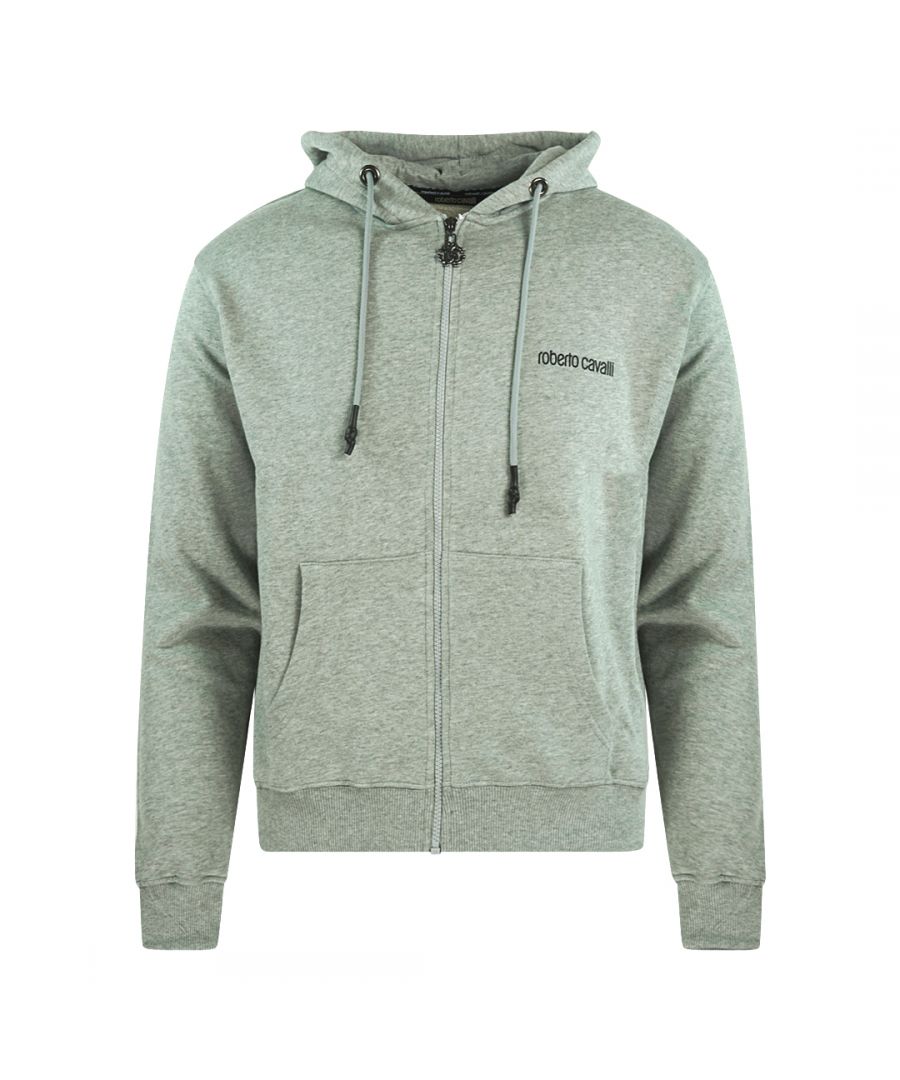 Roberto Cavalli Crest Grey Zip Hoodie Jacket. Roberto Cavalli Grey Zip Up Hoodie Jacket. 100% Cotton. Logo On Left Chest And On Back. Cavalli Visible Branding. Style: HST68G A373 05014