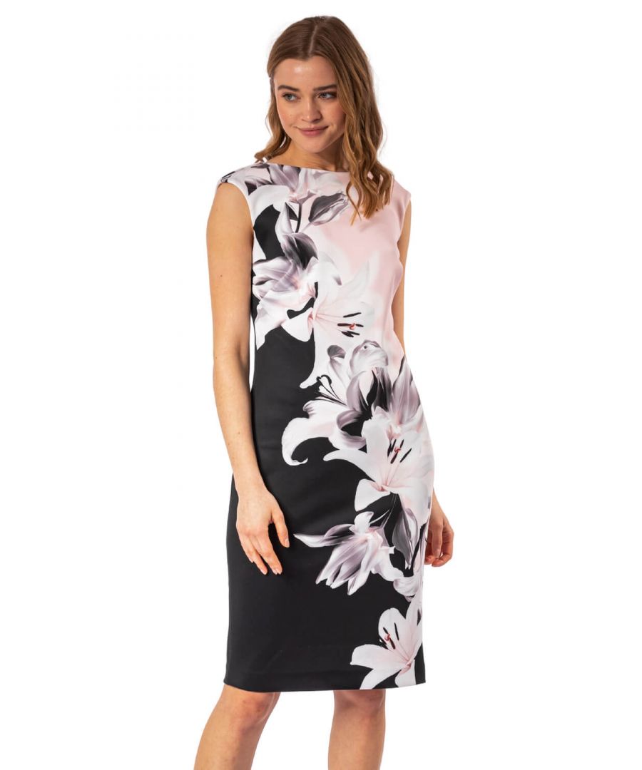 Roman Women's Floral Print Premium Stretch Dress|Size: 20|light pink
