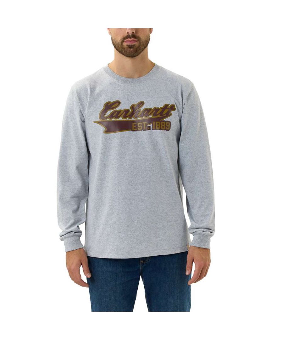 *Sizing Note* Carhartt are more generously sized, you may need to consider dropping down a size from your traditional workwear clothing. Long-Sleeve T-Shirt With Collegiate Carhartt Print