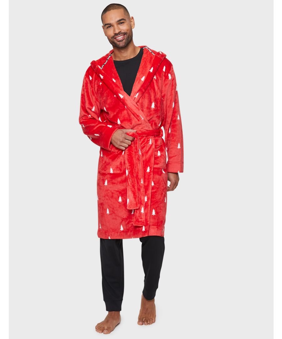 This soft touch, hooded dressing gown from Threadbare features an all over festive print. It has a self tie-waist and two pockets for all your nighttime essentials. Other colours and designs available.