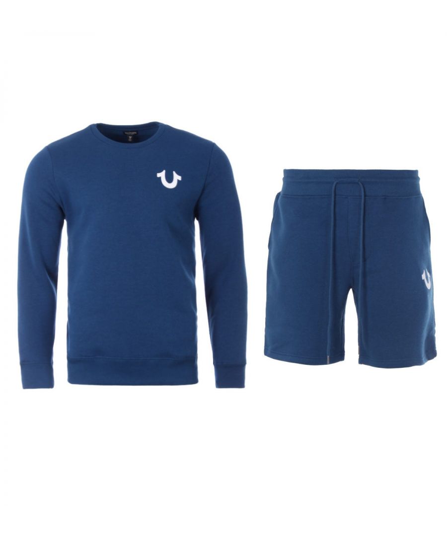 Image for True Religion Flock Logo Sweatshirt & Shorts Set - Poseidon Blue
