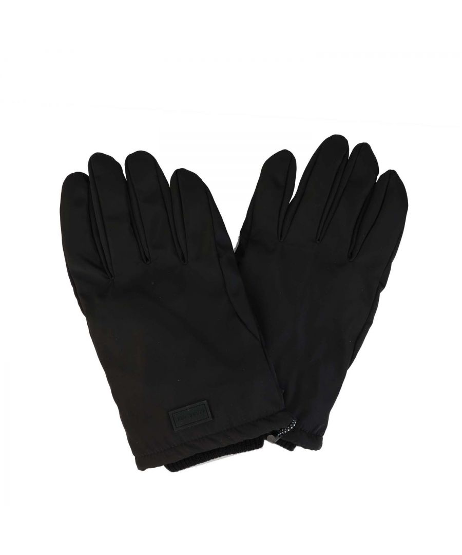 Mens Ted Baker Glowin Padded Nylon Gloves in black.- Ribbed knit cuff with drawstring fastening.- Padded gloves.- Leather grip palm.- Ted Baker branded.- Back Shell: 100% Polyester. Palm: 100% Ovine Leather. Lining: 100% Polyester. Cuff: 100% Acrylic.- Ref: 255091BLACK