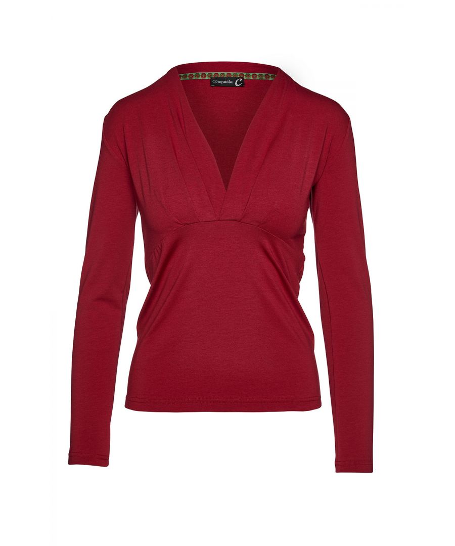Image for Long Sleeve Wine Faux Wrap Top in Stretch Jersey Sustainable Fabric