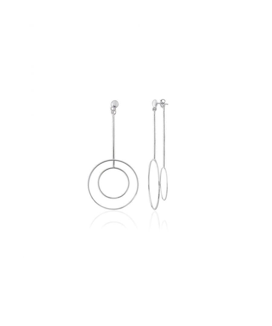 925 Sterling Silver Double Circles Drop Earrings