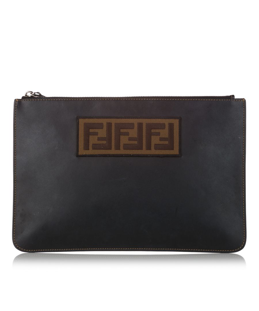 Image for Vintage Fendi Zucca Leather Clutch Bag Black