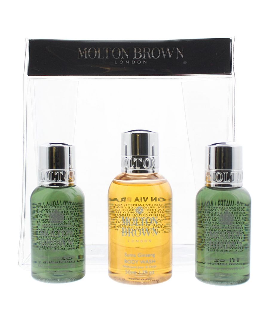 Made in England with ingredients sourced from around the world.  Molton Brown’s soaps body washes and body care products are designed to make your bathing routine a time for indulgence and your skin and hair healthier than it’s ever been. This set includes Suma Ginseng Body Wash 50ml - 2 x Fabled Juniper & Lapp Pine Body Wash 30ml