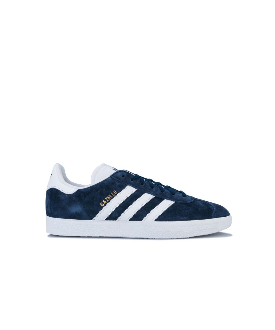 Mens adidas Originals Gazelle Trainers in collegiate navy - white - gold metallic.<BR><BR>- Premium suede upper.<BR>- Classic T-toe design.<BR>- Padded collar.<BR>- Textured tongue with moulded Trefoil branding.<BR>- Synthetic 3-Stripes to sides with foil print Gazelle branding.<BR>- Synthetic leather heel patch with printed Trefoil logo.<BR>- Synthetic leather lining to heel.<BR>- Comfortable textile lining.<BR>- Removable cushioned sockliner.<BR>- Rubber cupsole.<BR>- Suede and synthetic upper  Synthetic and textile lining  Synthetic sole.<BR>- Ref: BB5478