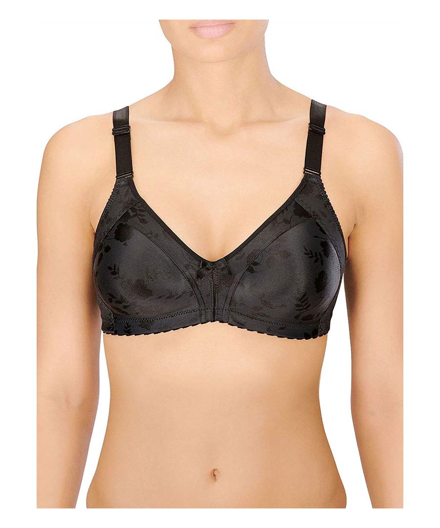 Enjoy everyday comfort with this non wired Minimiser bra by Naturana.  The soft moulded cups with supporting panels around the neckline and on the sides makes this bra very comfortable and perfect for everyday wear. This minimiser bra will make your cups look up to one size smaller.  It has fully adjustable straps for a perfect fit and fastens at the back with  3 hooks and eyes across 3 rows.