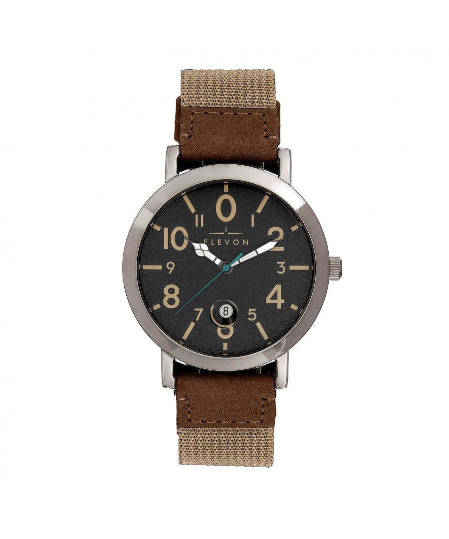 Polished Alloy Case; Japanese Quartz Movement; Non-Glare Scratch-Resistant Mineral Crystal; Logo-Engraved Stainless Steel Caseback; Canvas Strap; Logo-Engraved Stainless Steel Clasp; Luminous Hands; Magnified Date DisplayÂ ; 43mm Case Diameter; 5ATM Water Resistance;