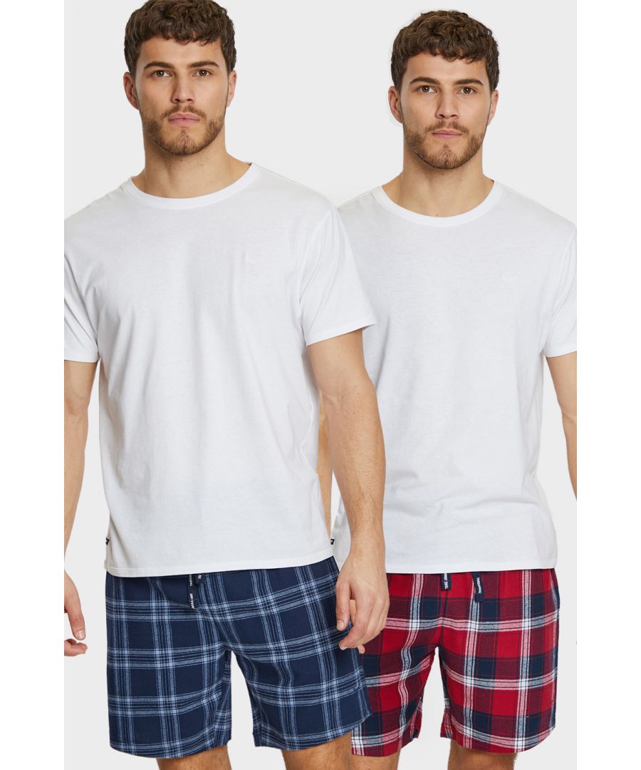 This twin pack from Threadbare comprises of two pairs of check lounge shorts with ribbed elasticated waistbands and branded drawcords. Made in a super soft, cotton-blend jersey for comfort and easy care.