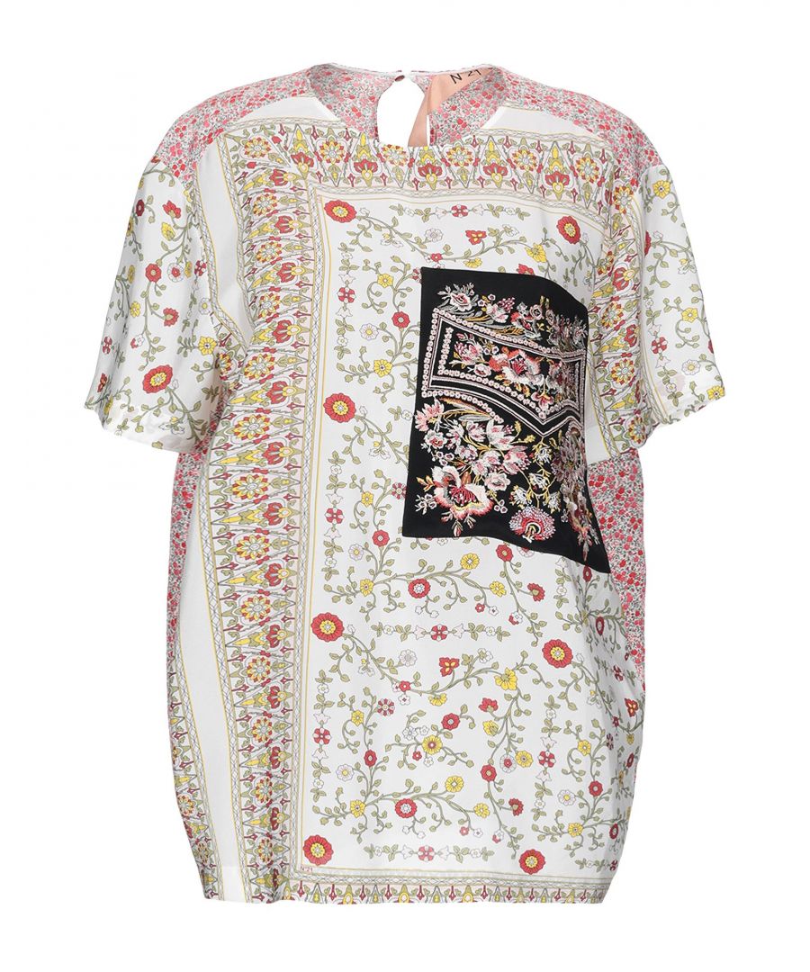 crepe, embroidered detailing, floral design, front closure, button closing, short sleeves, round collar, no pockets, large sized