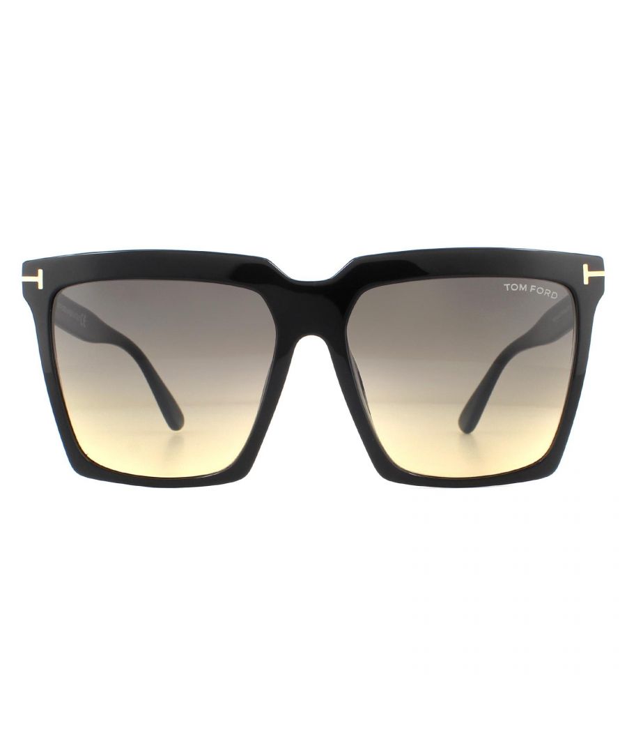 Tom Ford Sunglasses Sabrina 02 FT0764 01B Shiny Black Grey Smoke Gradient are a very bold square style with angular corners for a great strong modern look.