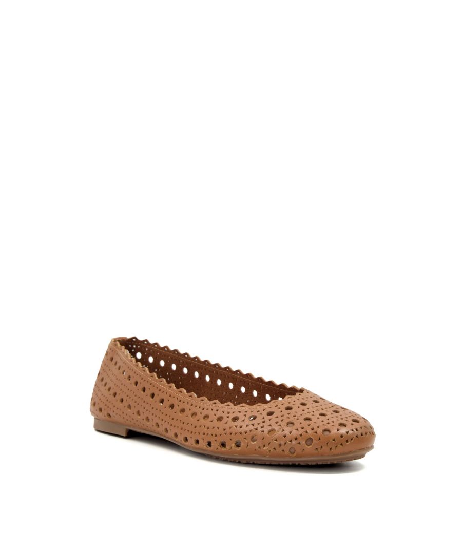 Dune London Womens Ladies Harlows - Laser-Cut-Detail Ballet Flats - Tan Leather (archived) - Size UK 3