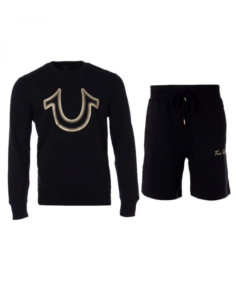 Image for True Religion Horseshoe Foil Logo Sweatshirt & Shorts Set - Black