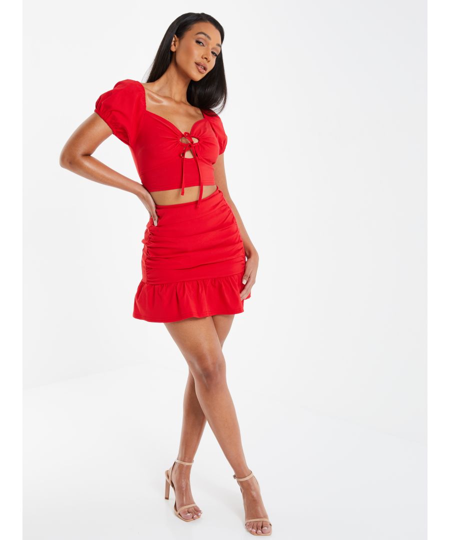 Quiz Cut Out Detail Crop Top - Red|6