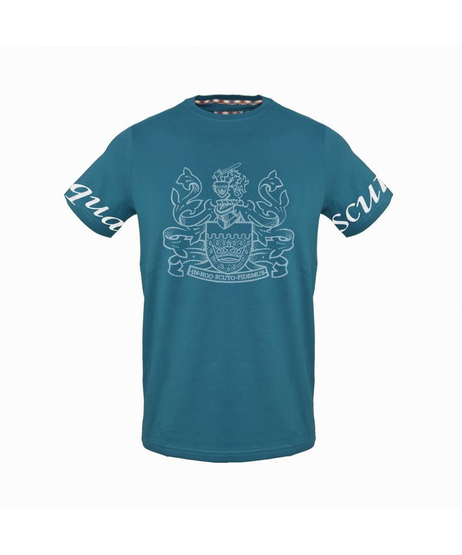 Aquascutum Mens T-Shirt with Crown Design in Turquoise
