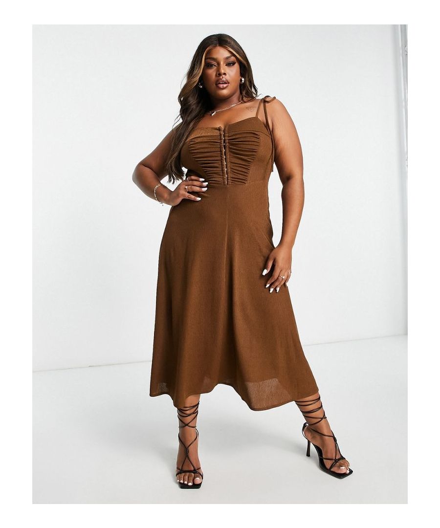 Dresses by ASOS Curve The kind of dress that deserves attention V-neck Hook-and-eye placket to front Tie straps Regular fit Sold by Asos