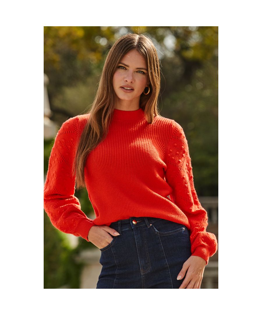 Sosandar Womens Orange Bobble Stitch Jumper - Size X-Large