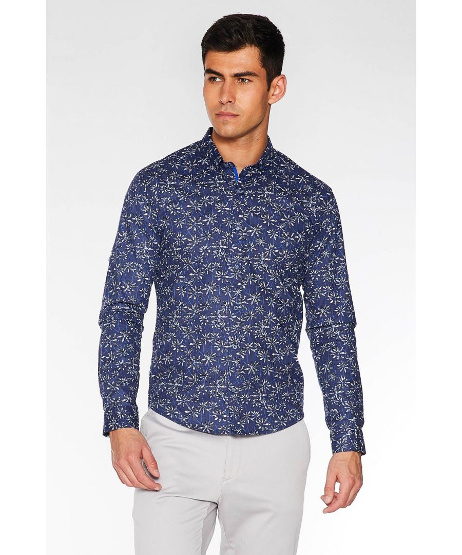 Image for Navy Long Sleeve Floral Print Shirt