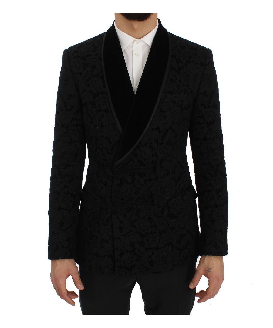 Image for Dolce & Gabbana Black Floral Ricamo Slim Blazer Jacket
