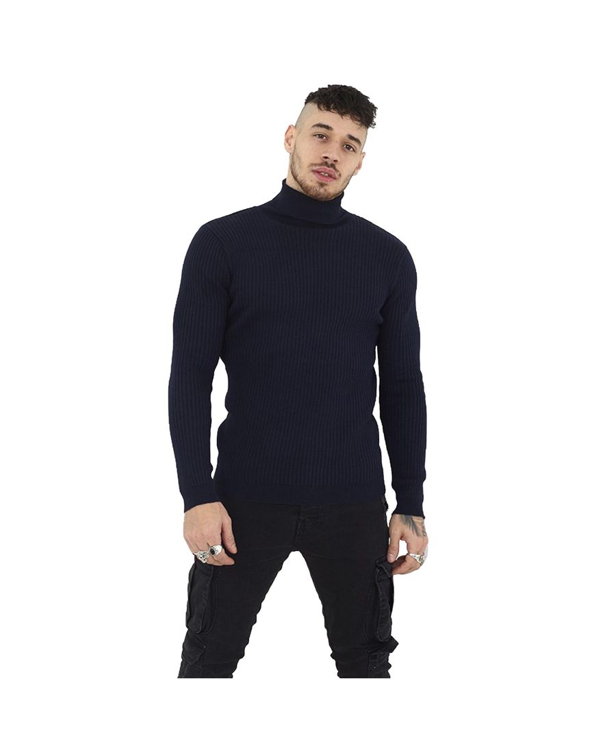 Brave Soul Mens High Neck Casual Jumper - Navy - Size X-Large