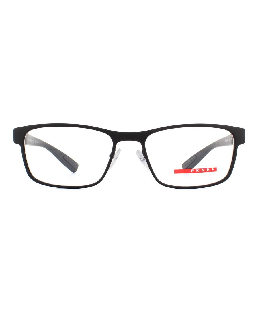 Prada Sport Linea Rossa VPS50G DG01O1 Black Rubber Rectangle Glasses in Black