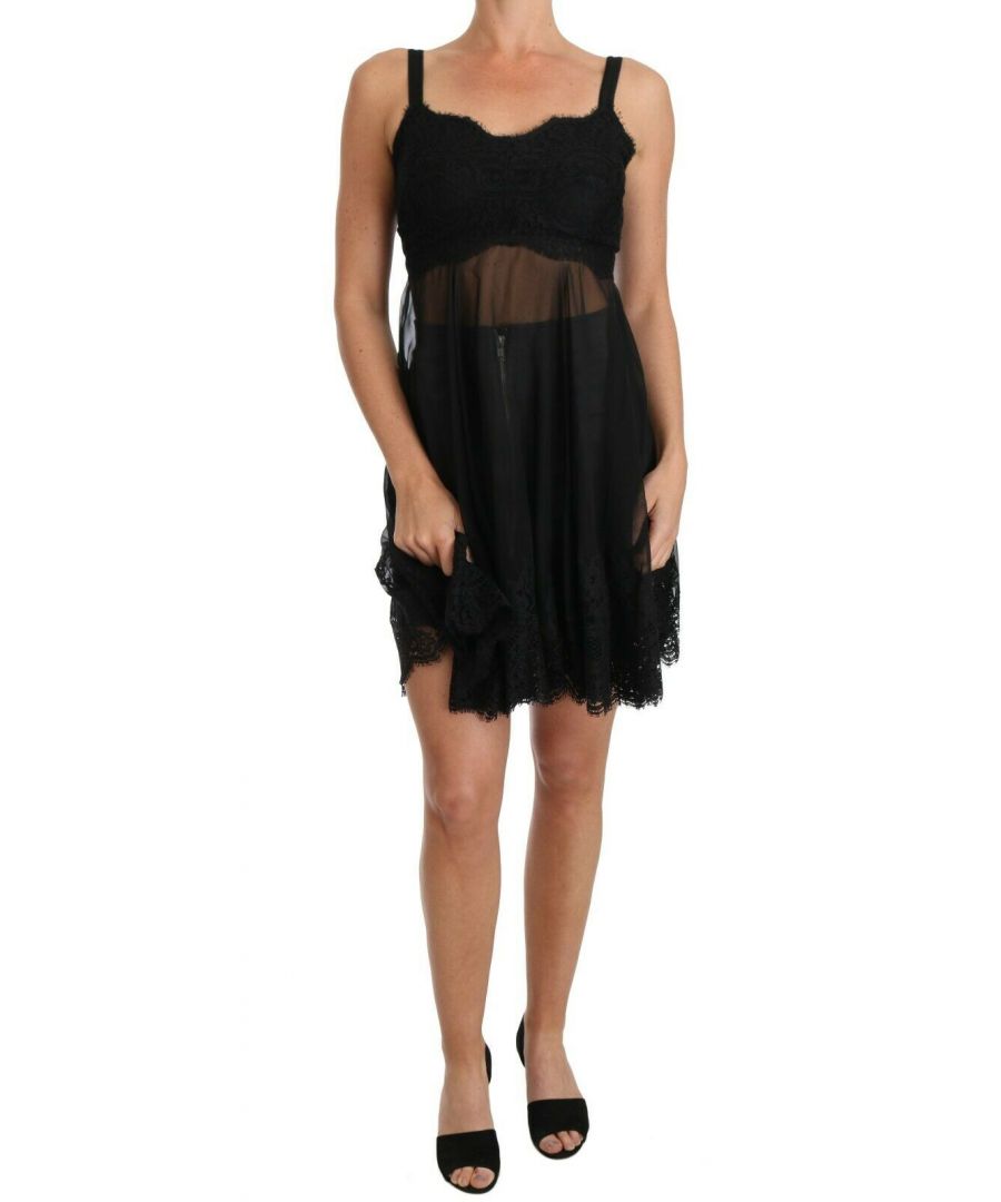 Image for Dolce & Gabbana Black Silk Lace Dress Chemise Lingerie