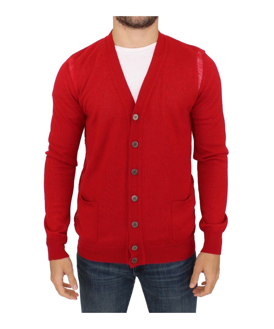 Image for Karl Lagerfeld Red Wool Cardigan Sweater