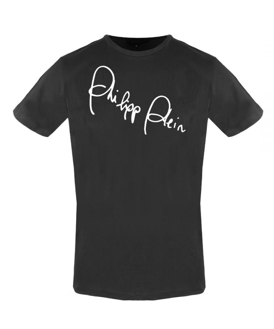 Philipp Plein elastisch t-shirt, zwarte kleur, merkopdruk op de voorkant.