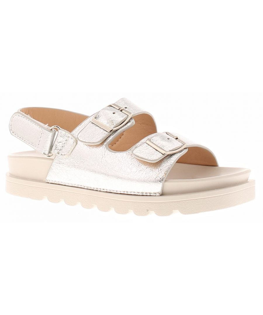 Miss Riot Looby Junior Girls Strappy Sandals Silver. Manmade Upper. Manmade Lining. Synthetic Sole. Younger Girls Twin Strap Chunky Sandal.