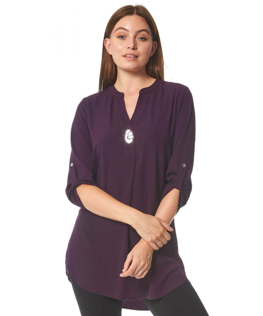 Roman Women's Longline Button Detail Tunic Top|Size: 10|purple