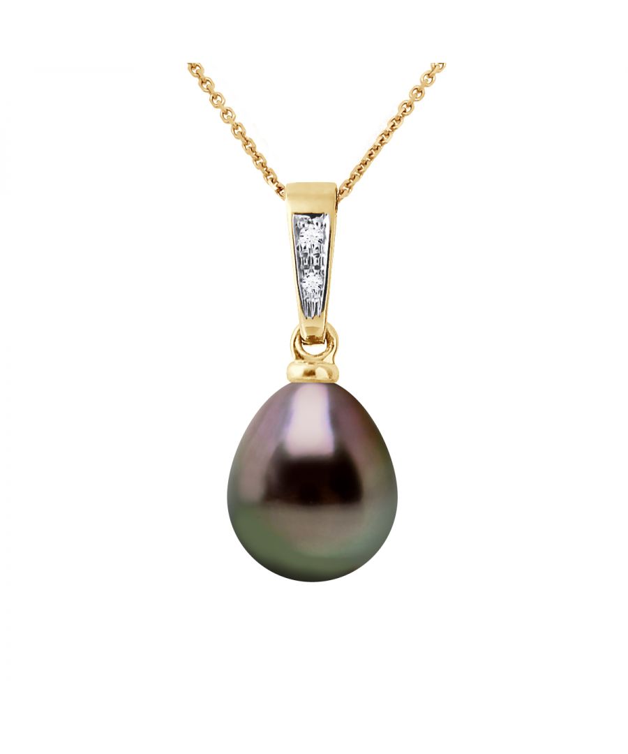 Necklace Diamonds 0,01 Cts true Cultured Tahitian Pearl Pear Shape 9-10 mm Gold Ce Necklace vous sera livré sous écrin une chaîne Plaquée Or offerte Length 42 cm , 16,5 in - Our jewellery is made in France and will be delivered in a gift box accompanied by a Certificate of Authenticity and International Warranty