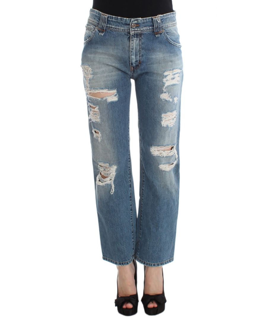 Image for Galliano Blue Wash Cotton Boyfriend Fit Cropped Jeans