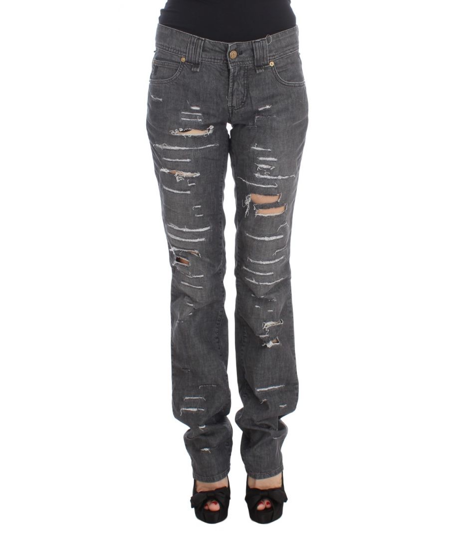 john galliano womens gray wash cotton torn straight fit jeans - multicolour - size 26 (waist)