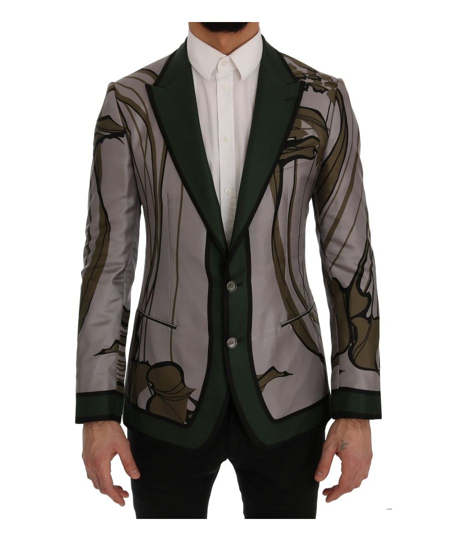 Image for Dolce & Gabbana Gray Green Floral Slim Fit Blazer Jacket