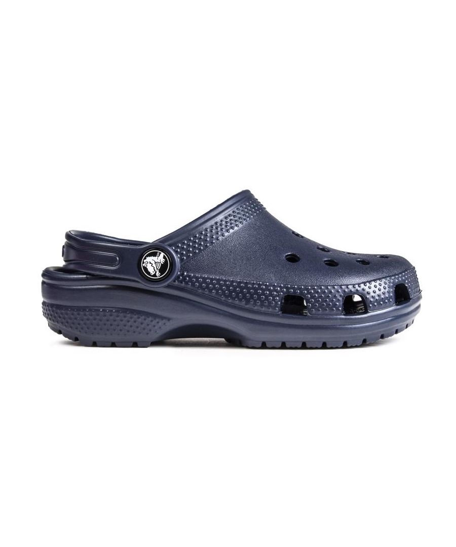 Infants blue Crocs classic sandals, manufactured with synthetic and a rubber sole. Featuring: incredibly light and fun to wear, comfy sole, clean upper detail and lightweight.