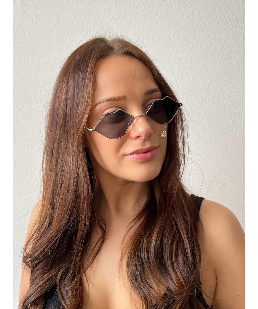 SVNX Unisex Black Lips with Tear Drop Festival Sunglasses - Gold Metal - One Size