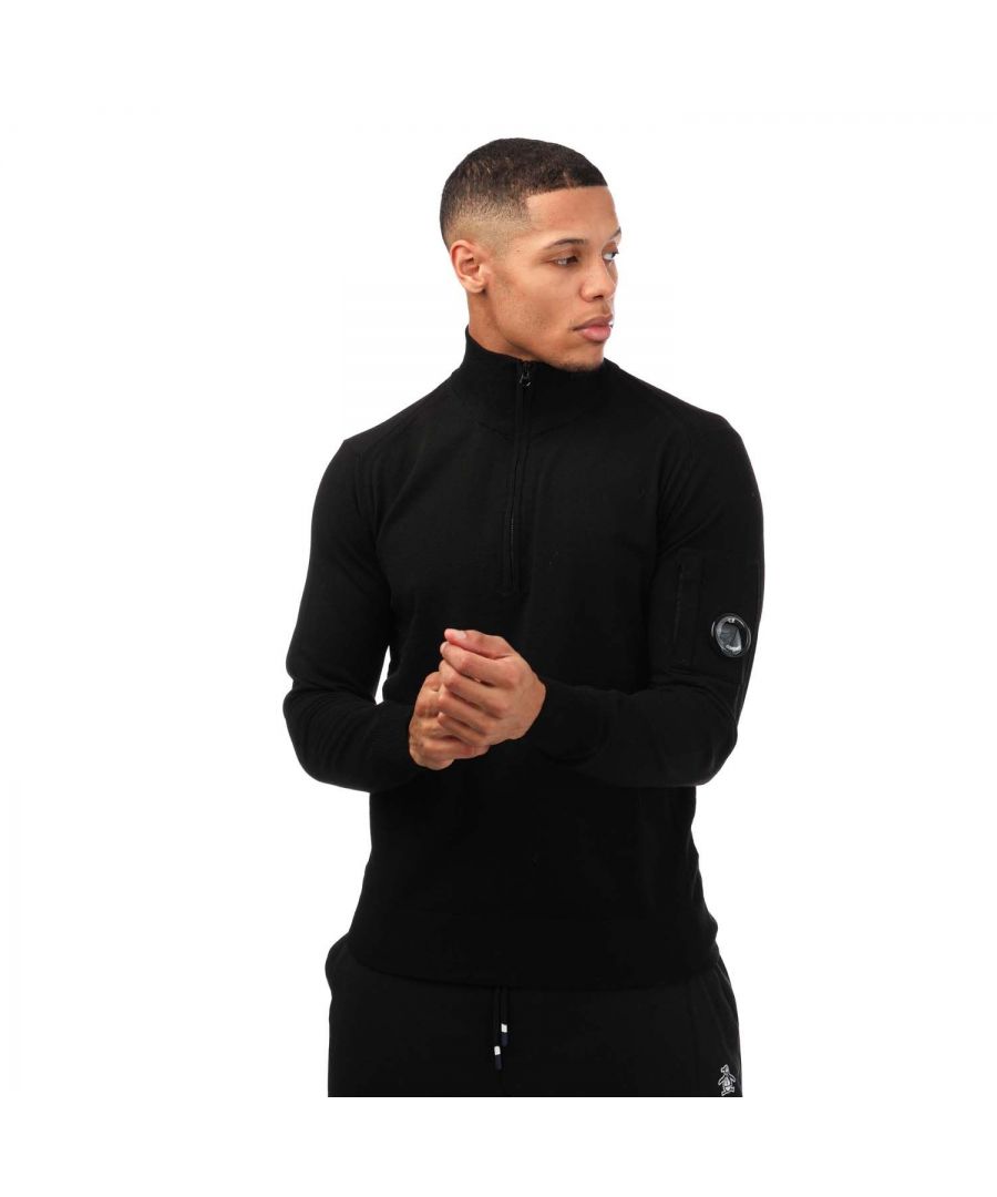 Men's C.P. Company Lens Detail half Zip Knit in Black