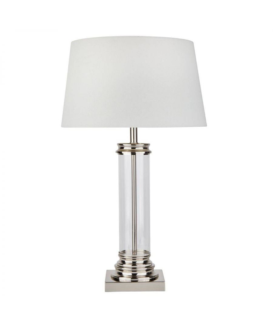 Image for 1 Light Glass Table Lamp Satin Silver with Cream Shade, E27