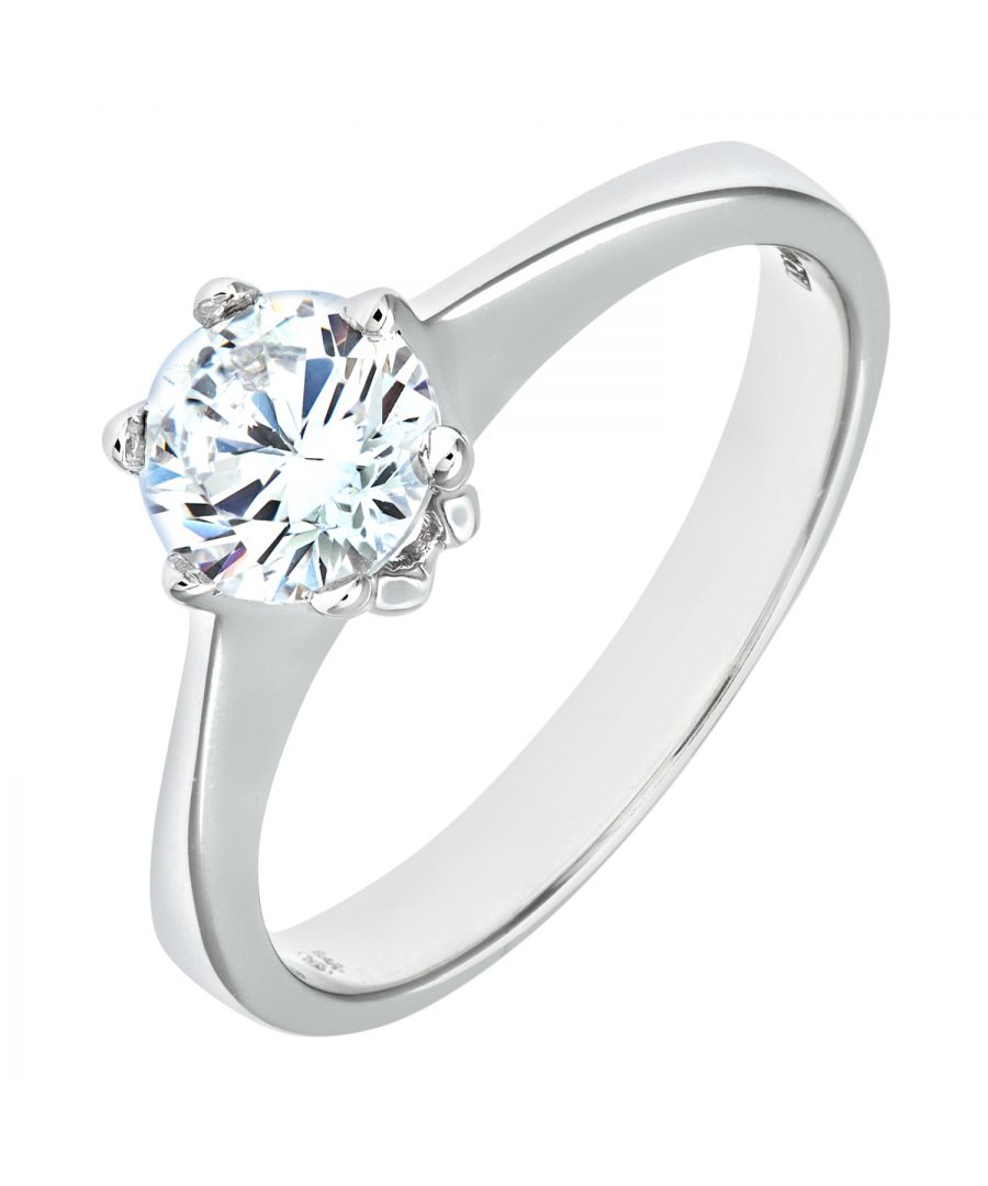 Diamant L'Eternel Womens 9ct White Gold Ladies Stone Set Solitaire Ring - Size I