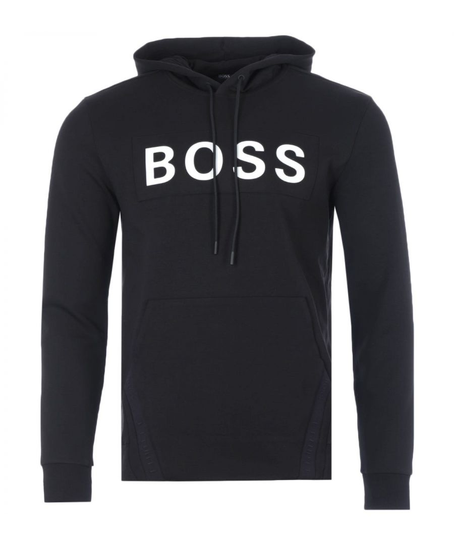The Soody Contrast Logo Hooded Sweatshirt from BOSS is the perfect piece to elevate your casual wear this season. Crafted from a super soft stretch cotton blend interlock  providing a smooth feel with a sporty look. Featuring an adjustable drawstring hood, kangaroo pocket with elasticated tape detailing, and ribbed cuffs. Finished with iconic BOSS logo across the chest in a contrast print debossed.Regular Fit, Stretch Cotton Blend Interlock Fabric, Adjustable Drawstring Hood, Kangaroo Pocket, Ribbed Cuffs , BOSS Branding. Style & Fit:Regular Fit, Fits True to Size. Composition & Care:80% Cotton, 15% Polyester, 5% Elastane, Machine Wash.