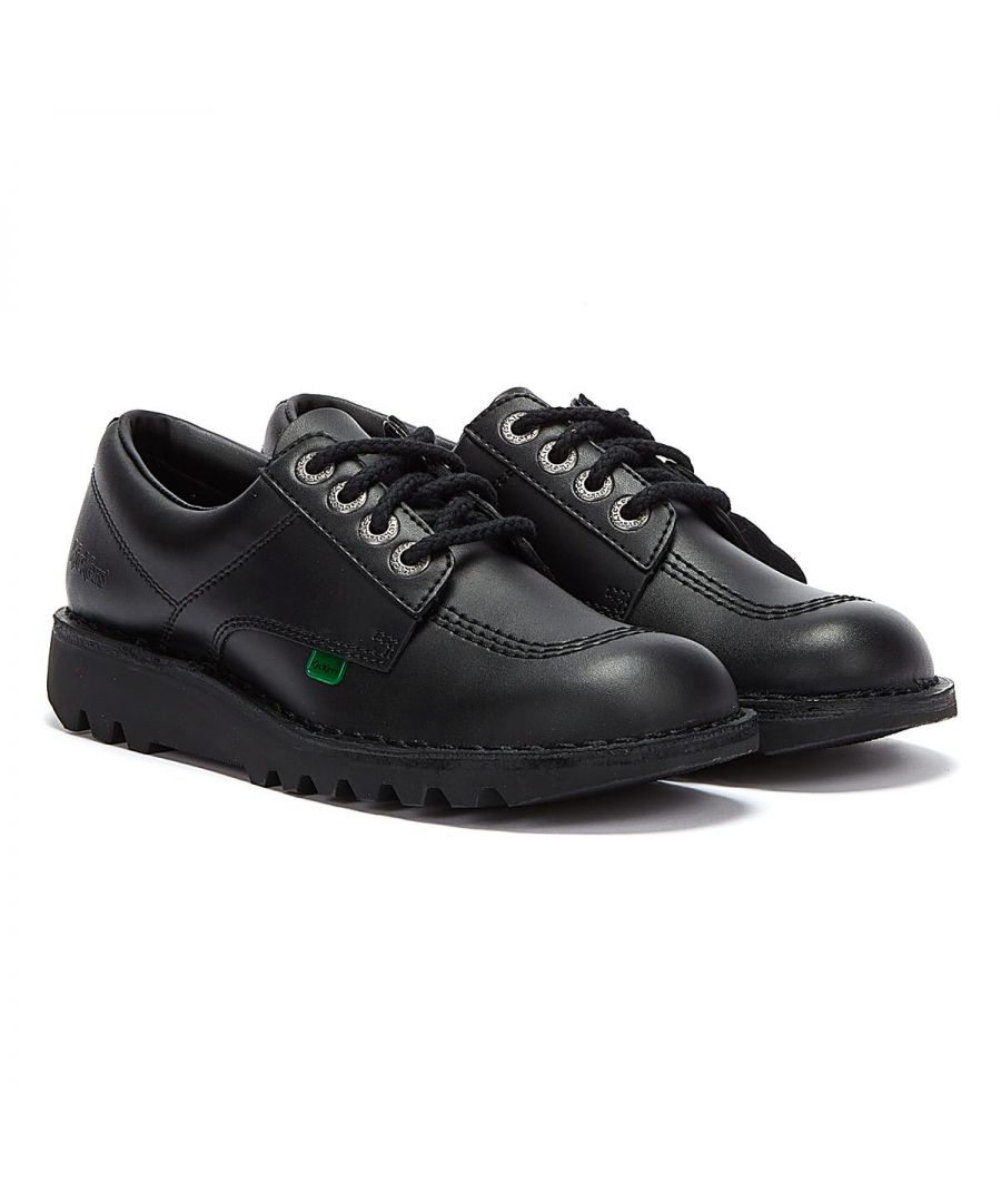 Perfect for your everyday casual style, the Kickers Kick Lo shoes in black leather bring fashion and utility. It features the signature Kickers features, iconic Kickers tag and the durable thick sole will make the Kick Lo a shoe that will last for seasons to come.