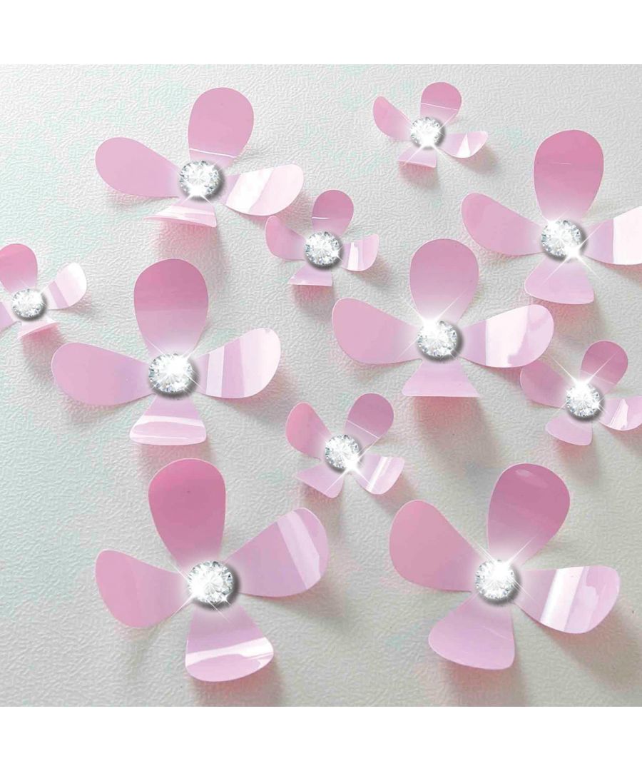 Image for Crystal 3D Flowers - Pink Self Adhesive DIY Wall Sticker, bedroom wall sticker