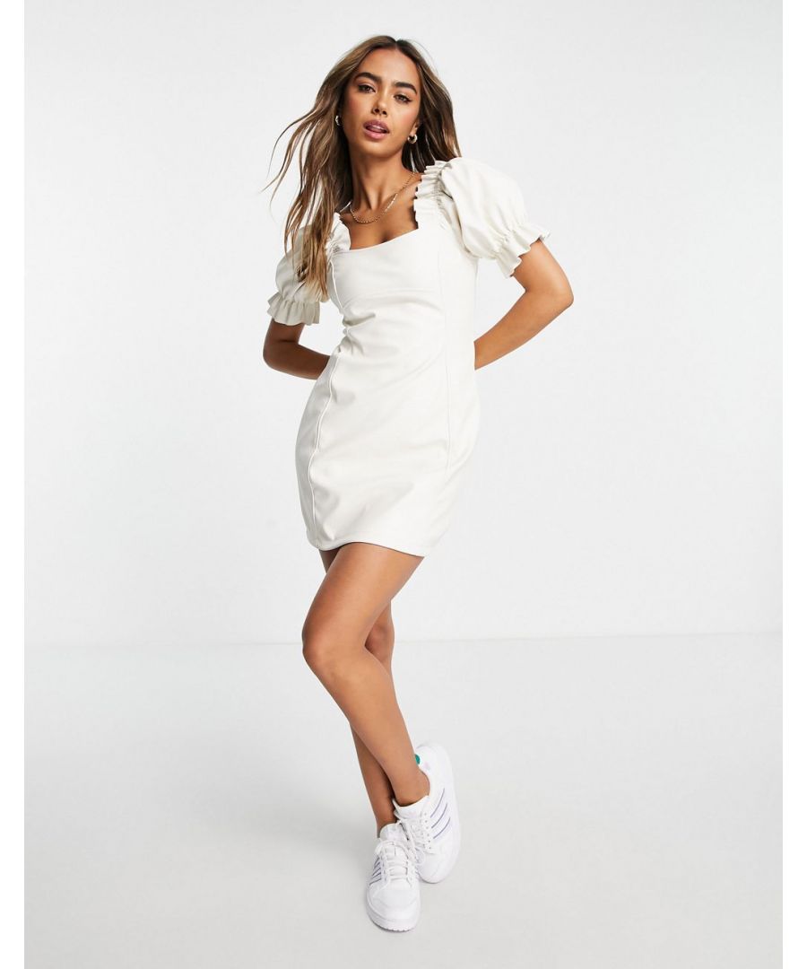 Mini dress by Miss Selfridge The scroll is over Square neck Puff sleeves Frill trims Zip-back fastening Regular fit Sold by Asos