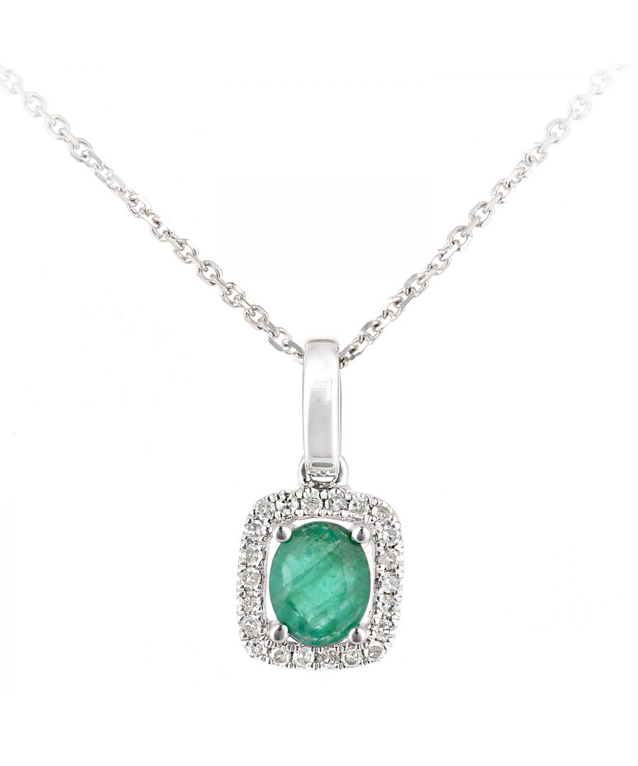 9ct witgouden halsketting met ovale edelsteen en smaragd en diamant
