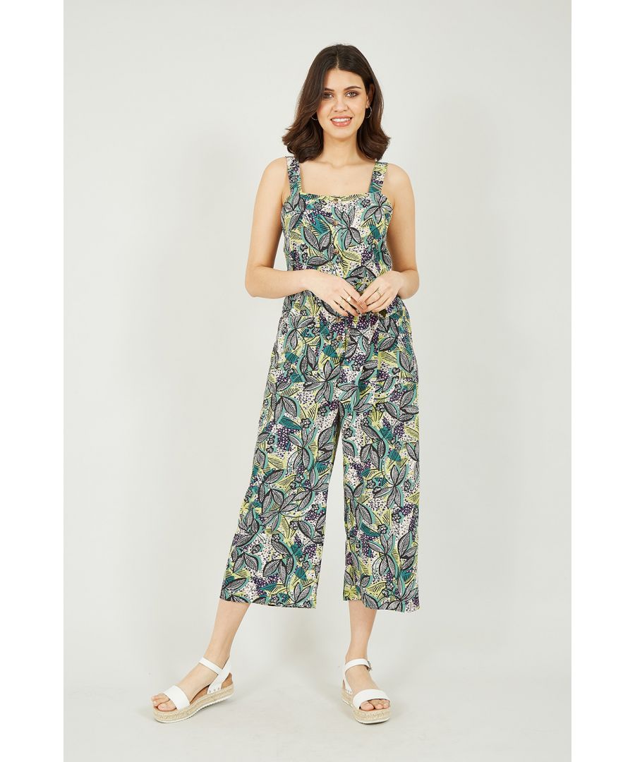 Image for Yumi Green Leaf Print Jumpsuit
