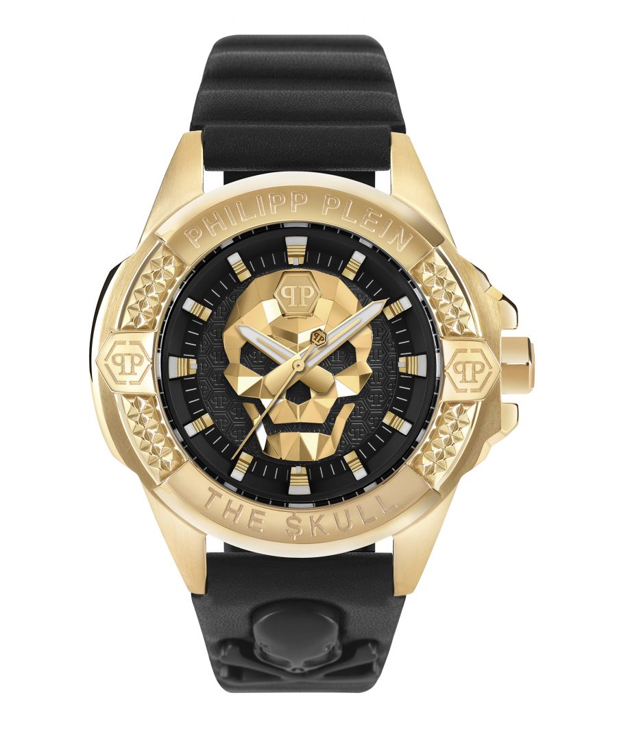 This Philipp Plein The $kull Analogue Watch for Men is the perfect timepiece to wear or to gift. It's Gold 44 mm Round case combined with the comfortable Black Leather watch band will ensure you enjoy this stunning timepiece without any compromise. Operated by a high quality Quartz movement and water resistant to 5 bars, your watch will keep ticking. The creation of THE $KULL is the creation of legacy. A legend is brought to life. This watch stands alone, it reflects Power, Energy and Originality. A statement of Power and success High quality 21 cm length and 22 mm width Black Leather strap with a Buckle Case diameter: 44 mm,case thickness: 14 mm, case colour: Gold and dial colour: Black